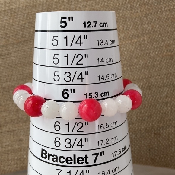 PINK Jade & Milky White Jade Stretch Bracelet - Picture 5 of 10